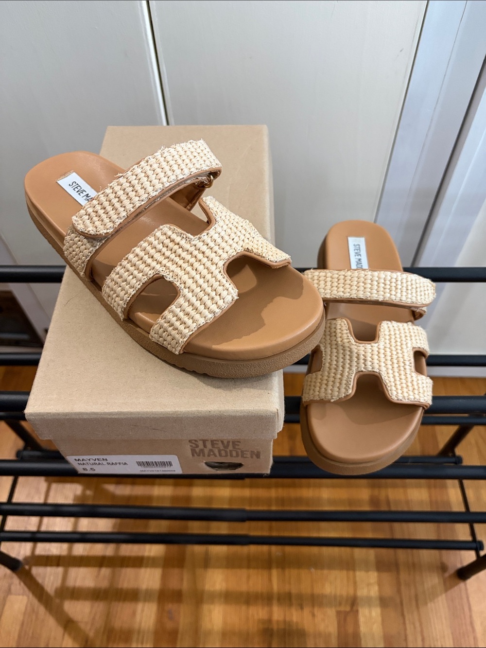 Steve Madden Woman’s Beige Woven Slide Sandals